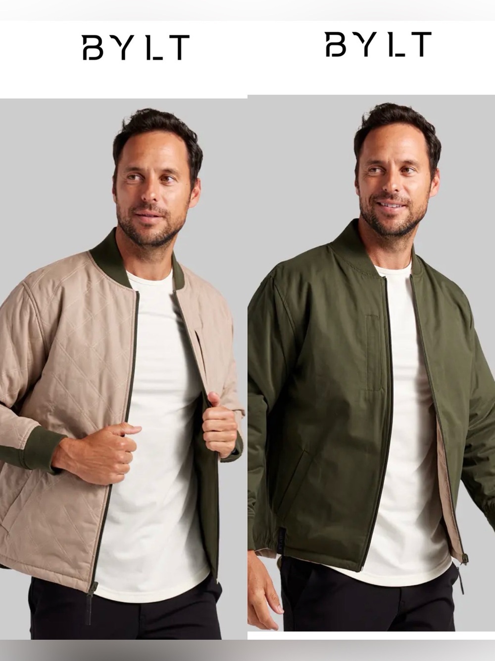 BYLT Hi-Lo‎ Reversible Bomber Jacket in Sand-Dark Olive , Small
